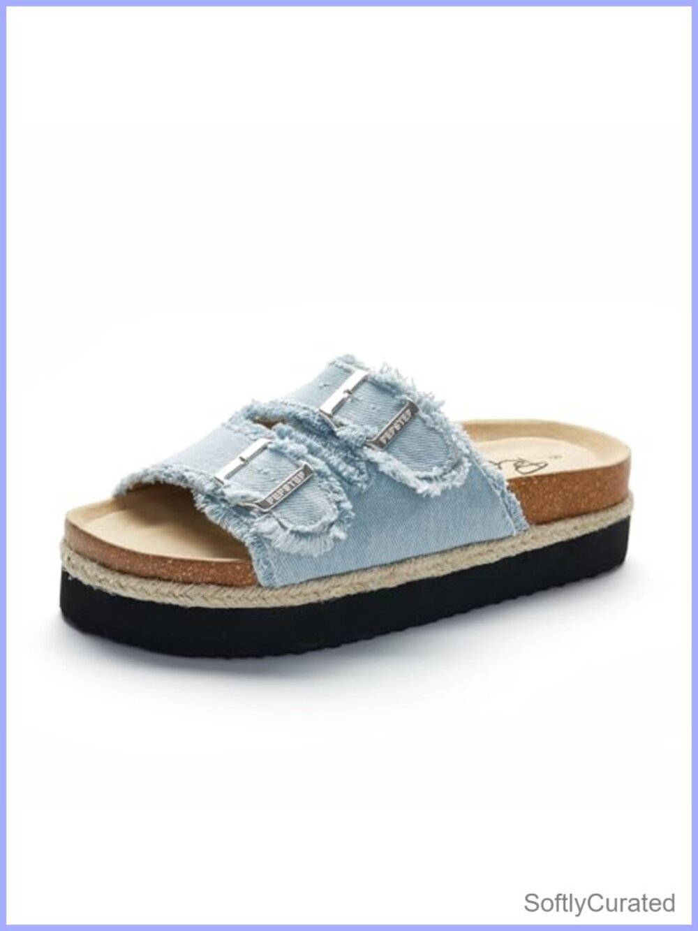 Women's Slide Sandals with Soft Cork Footbed and Strap Platform Slip On